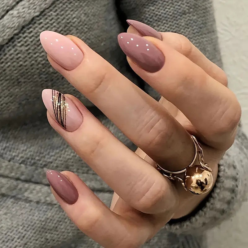 Pink Almond Oval Head Press-On Fake Nails Set