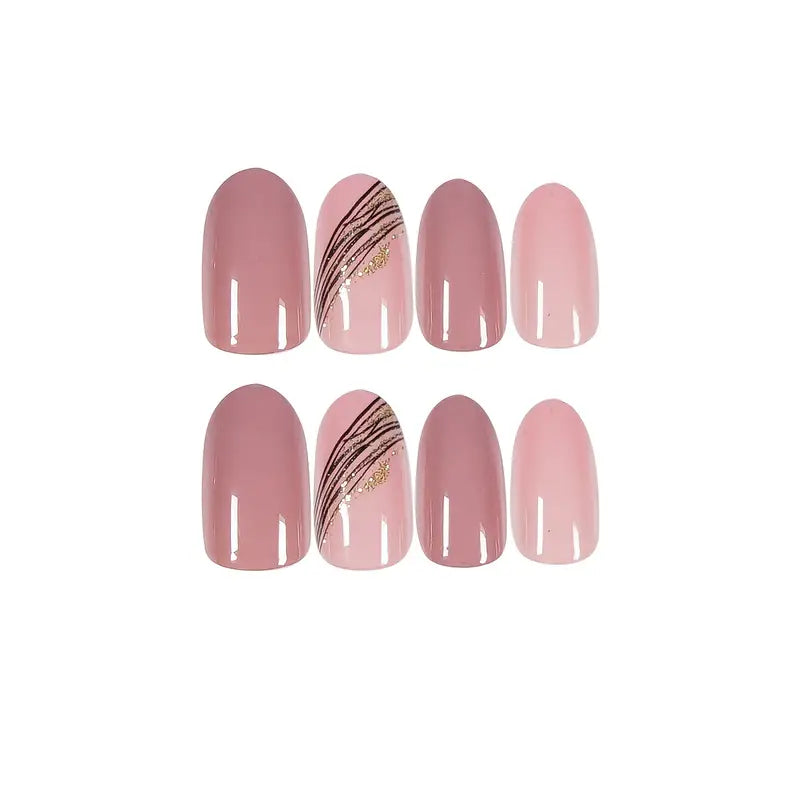 Pink Almond Oval Head Press-On Fake Nails Set