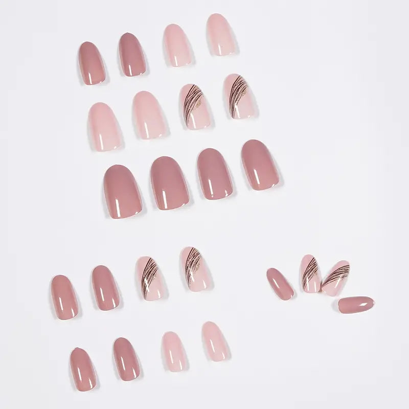 Pink Almond Oval Head Press-On Fake Nails Set